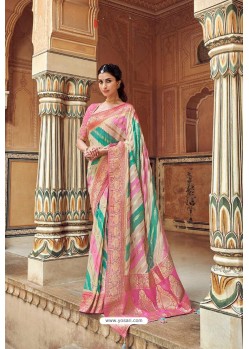 Multi Colour Banarasi Silk Heavy Embroidered Designer Saree