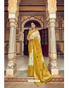 Fabulous Yellow Banarasi Silk Heavy Embroidered Designer Saree