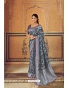 Grey Banarasi Silk Heavy Embroidered Designer Saree