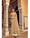 Beige Banarasi Silk Heavy Embroidered Designer Saree