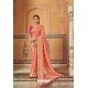 Dark Peach Banarasi Silk Heavy Embroidered Designer Saree