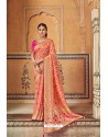 Dark Peach Banarasi Silk Heavy Embroidered Designer Saree