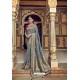 Latest Grey Banarasi Silk Heavy Embroidered Designer Saree