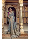 Latest Grey Banarasi Silk Heavy Embroidered Designer Saree