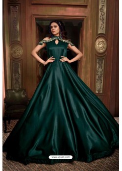 Dark Green Heavy Embroidered Party Wear Net Gown