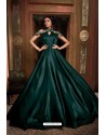 Dark Green Heavy Embroidered Party Wear Net Gown