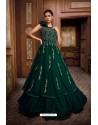 Amazing Dark Green Heavy Embroidered Party Wear Net Gown