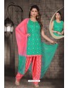 Fabulous Aqua Mint Chanderi Computer Embroidered Salwar Suit