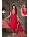 Red Bhagalpuri Silk Designer Churidar Suit