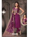 Trendy Purple Bhagalpuri Silk Designer Churidar Suit
