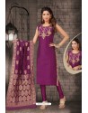 Pretty Purple Bhagalpuri Silk Designer Churidar Suit