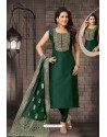Tremendous Dark Green Bhagalpuri Silk Designer Churidar Suit