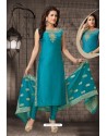 Teal Blue Bhagalpuri Silk Designer Churidar Suit