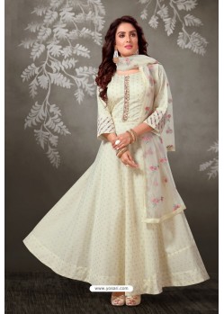 Cream Brocade Embroiderd Designer Anarkali Suit