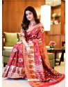 Crimson And Cream Art Silk Weaving Worked Party Wear Saree