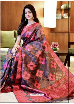 Classy Multi Colour Art Silk Weaving Worked Party Wear Saree