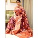 Wine Art Silk Weaving Worked Party Wear Saree