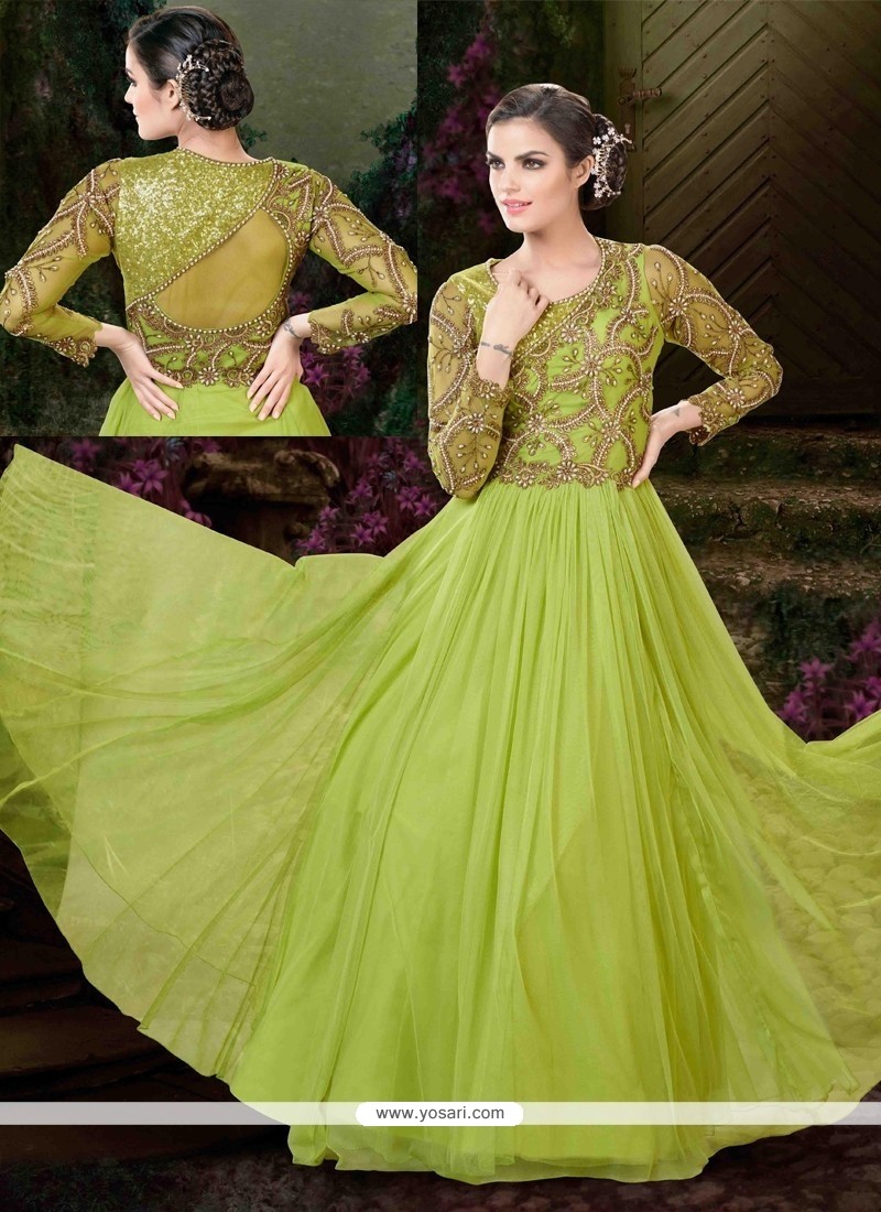 Festal Net Sea Green Zari Work Designer Floor Length Salwar Suit