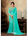 Firozi Poly Silk Embroidered Party Wear Saree