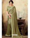 Olive Green Poly Silk Embroidered Party Wear Saree