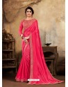 Rose Red Poly Silk Embroidered Party Wear Saree
