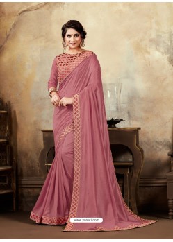 Old Rose Poly Silk Embroidered Party Wear Saree