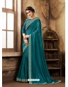 Teal Blue Poly Silk Embroidered Party Wear Saree