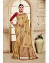 Golden Poly Silk Jacquard Work Designer Saree