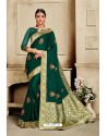 Dark Green Poly Silk Jacquard Work Designer Saree