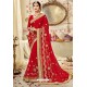 Excellent Red Georgette Embroidered Wedding Saree