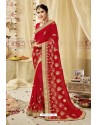 Desirable Red Georgette Embroidered Wedding Saree