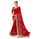Beautiful Red Georgette Embroidered Wedding Saree