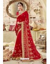Perfect Red Georgette Embroidered Wedding Saree