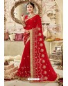 Stunning Red Georgette Embroidered Wedding Saree