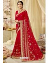 Gorgeous Red Georgette Embroidered Wedding Saree