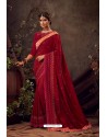 Red Poly Silk Embroidered Designer Saree