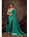 Aqua Mint Poly Silk Embroidered Designer Saree