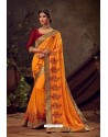 Mustard Poly Silk Embroidered Designer Saree