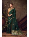 Dark Green Poly Silk Embroidered Designer Saree