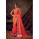 Orange Poly Silk Embroidered Designer Saree