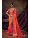 Orange Poly Silk Embroidered Designer Saree