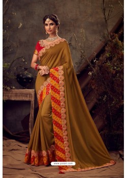 Marigold Poly Silk Embroidered Designer Saree