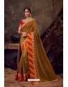 Marigold Poly Silk Embroidered Designer Saree