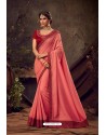 Peach Poly Silk Embroidered Designer Saree