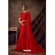 Pretty Red Poly Silk Embroidered Designer Saree