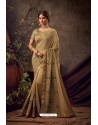 Golden Poly Silk Embroidered Designer Saree