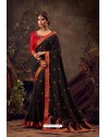 Black Poly Silk Embroidered Designer Saree