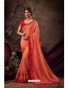 Orange Poly Silk Embroidered Designer Saree
