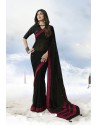 Black Satin Silk Designer Saree