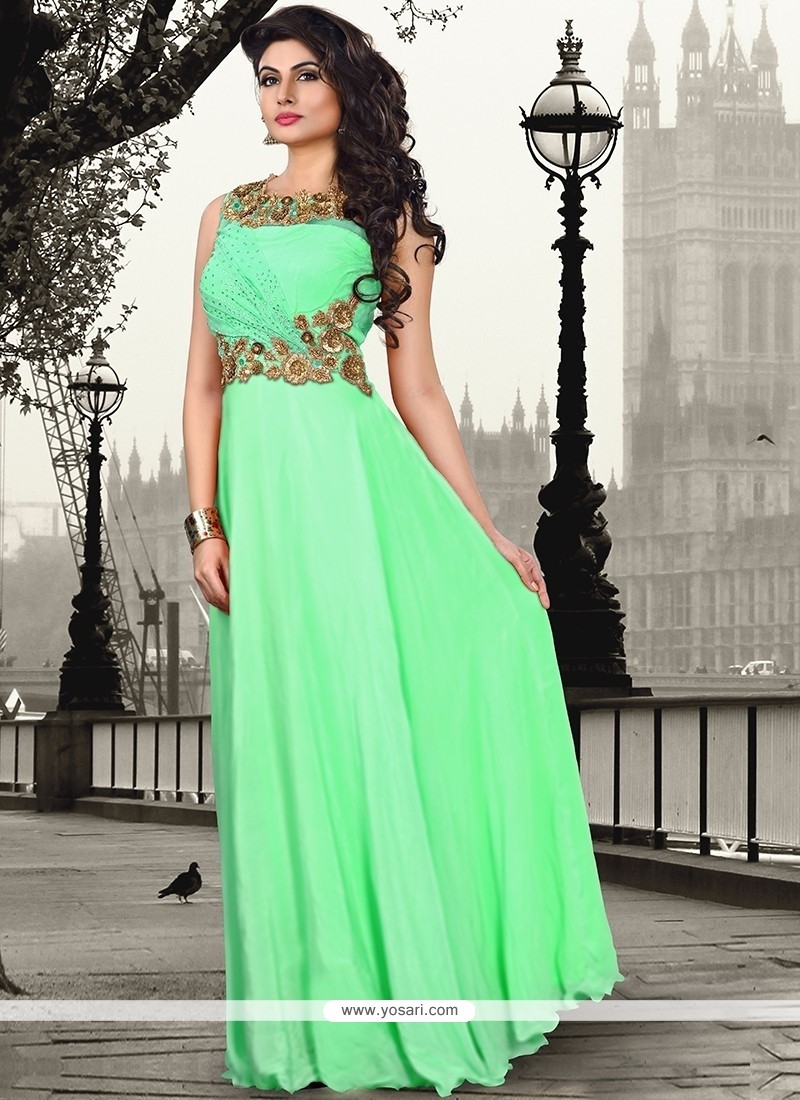 Bewitching Sea Green Pure Crepe Floor Length Gown